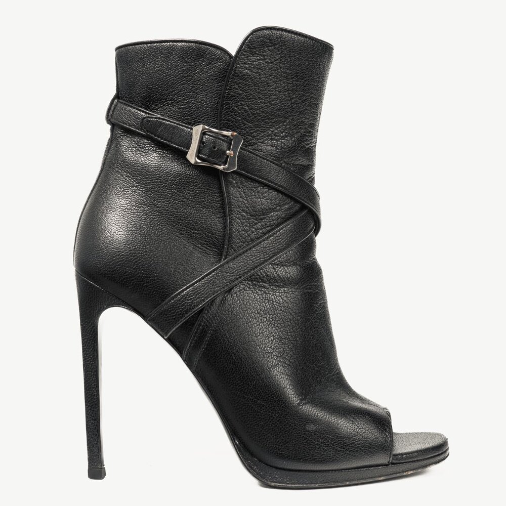 Saint Laurent Nero Leather Wraparound Open-Toe Booties